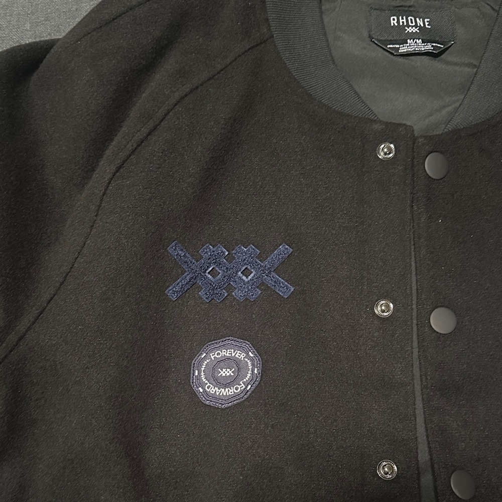 RHONE Black Bomber Jacket with Embroidered Details - Picture 2 of 4